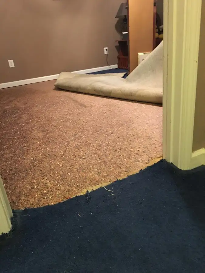 Carpet pad removal revealing water damage during Drying & Dehumidification in Florida City